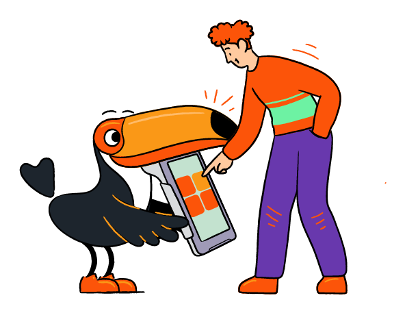 A fundraiser tapping a smartphone to make a contactless donation to a Toucan
